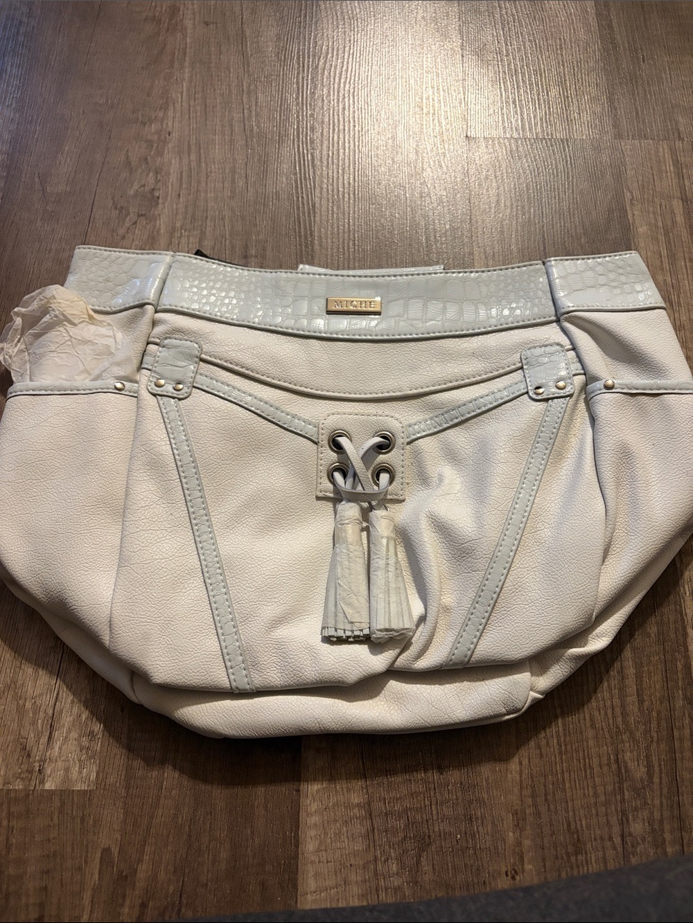 Miche Demi Shell - White Leather w/ Tassel